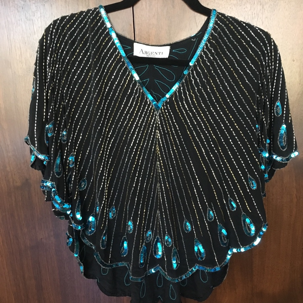 Argenti butterfly wing sequin top